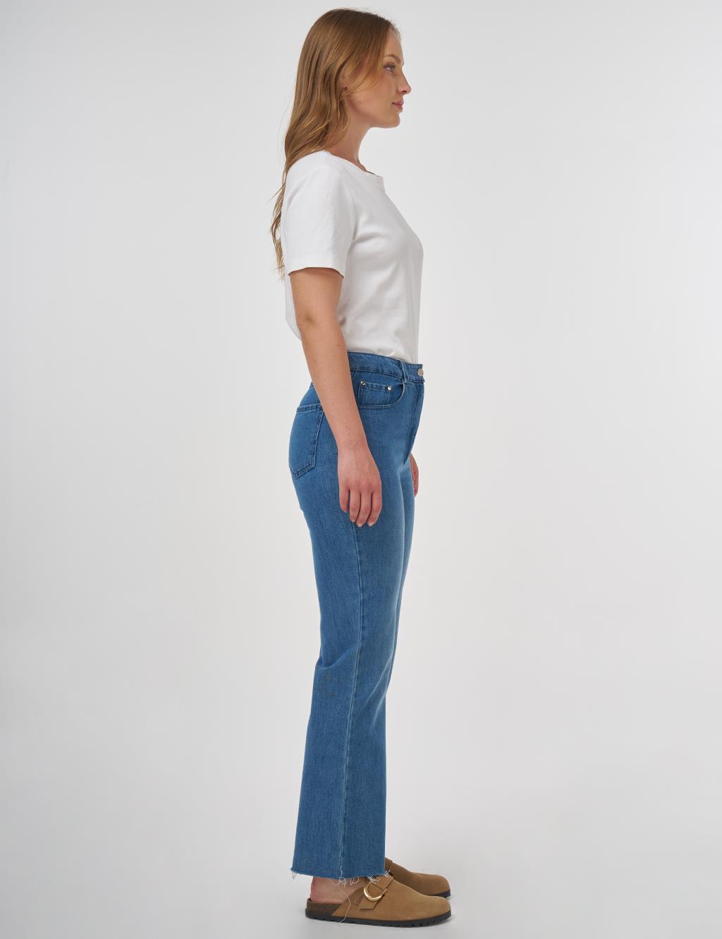 Yüksek Bel Straight Denim Pantolon İndigo