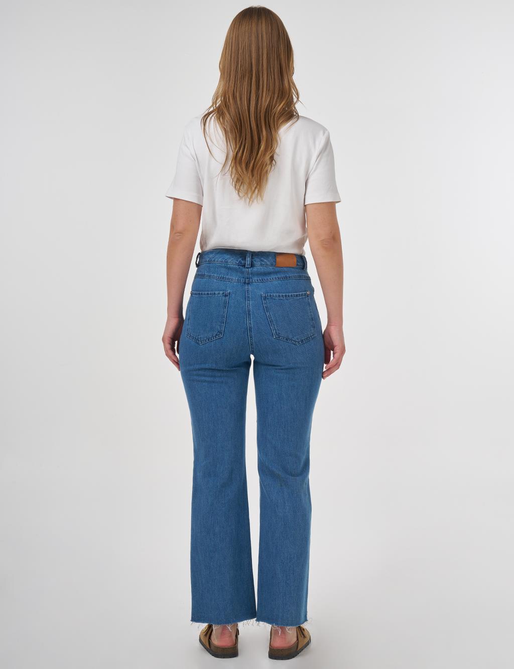 Yüksek Bel Straight Denim Pantolon İndigo