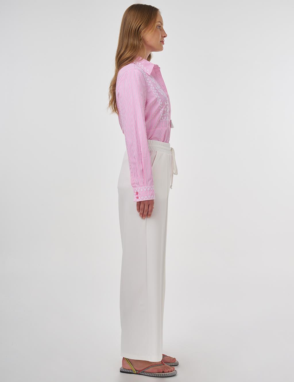 Topstitched Scuba Pants Ecru 