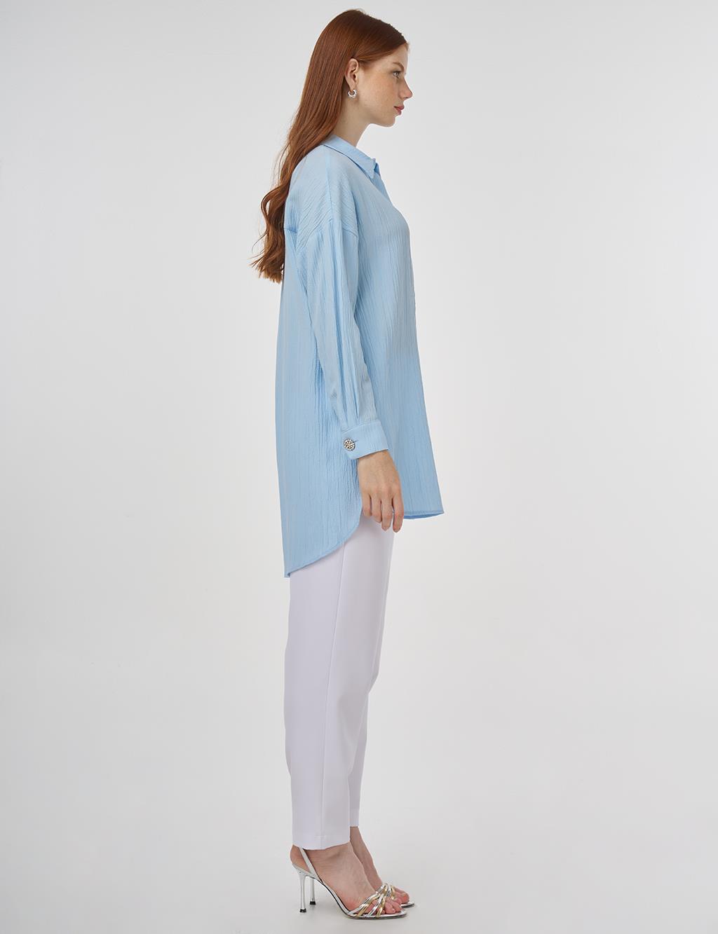 Embroidered Appliqué Viscose Tunic Ice Blue