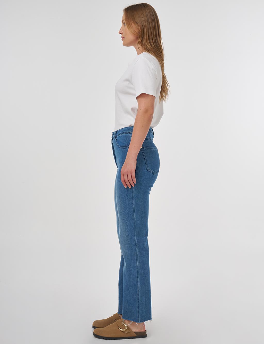 Yüksek Bel Straight Denim Pantolon İndigo