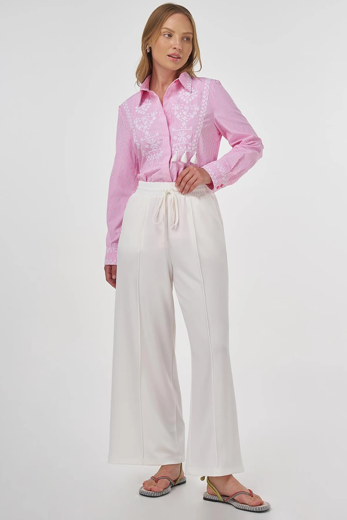 Topstitched Scuba Pants Ecru 