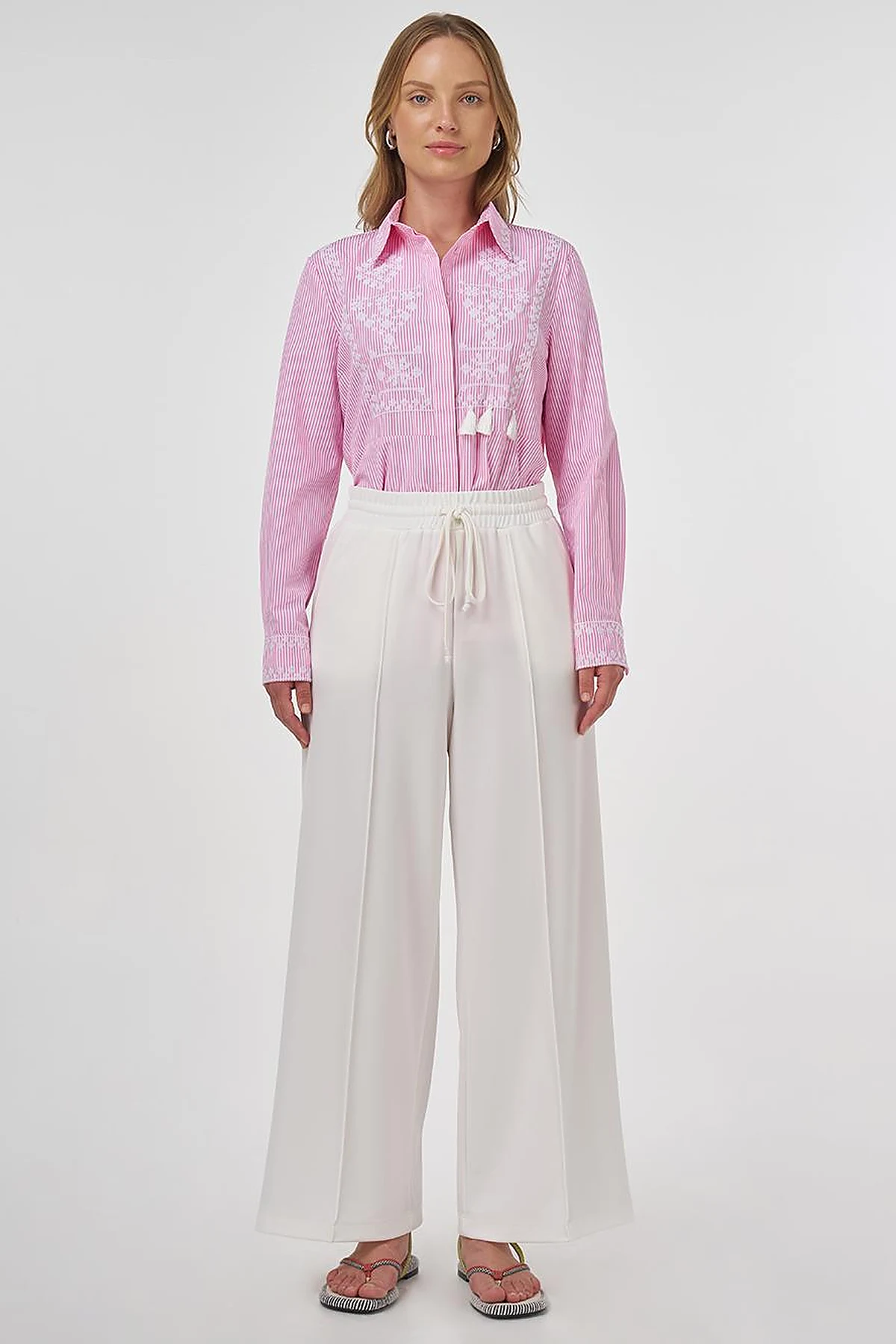 Topstitched Scuba Pants Ecru 