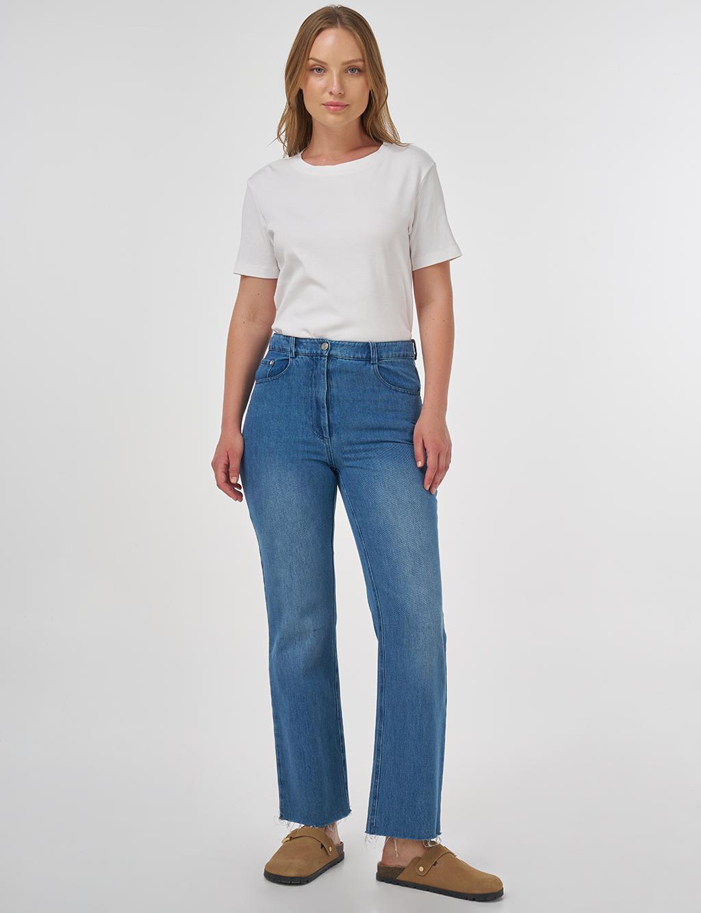 Yüksek Bel Straight Denim Pantolon İndigo