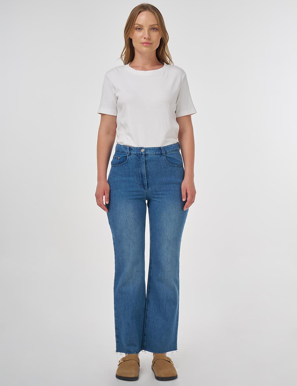 Yüksek Bel Straight Denim Pantolon İndigo