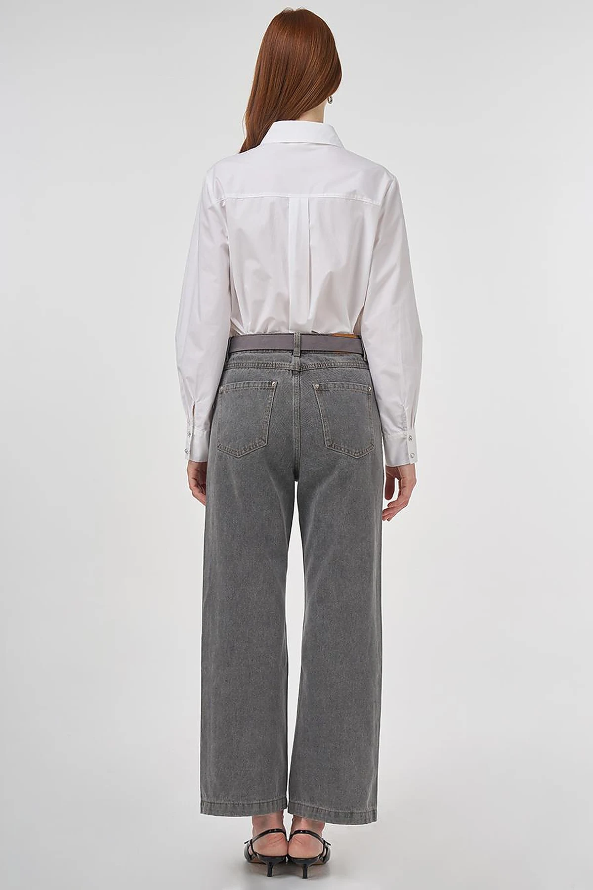 Stone Embroidered Denim Pants Gray