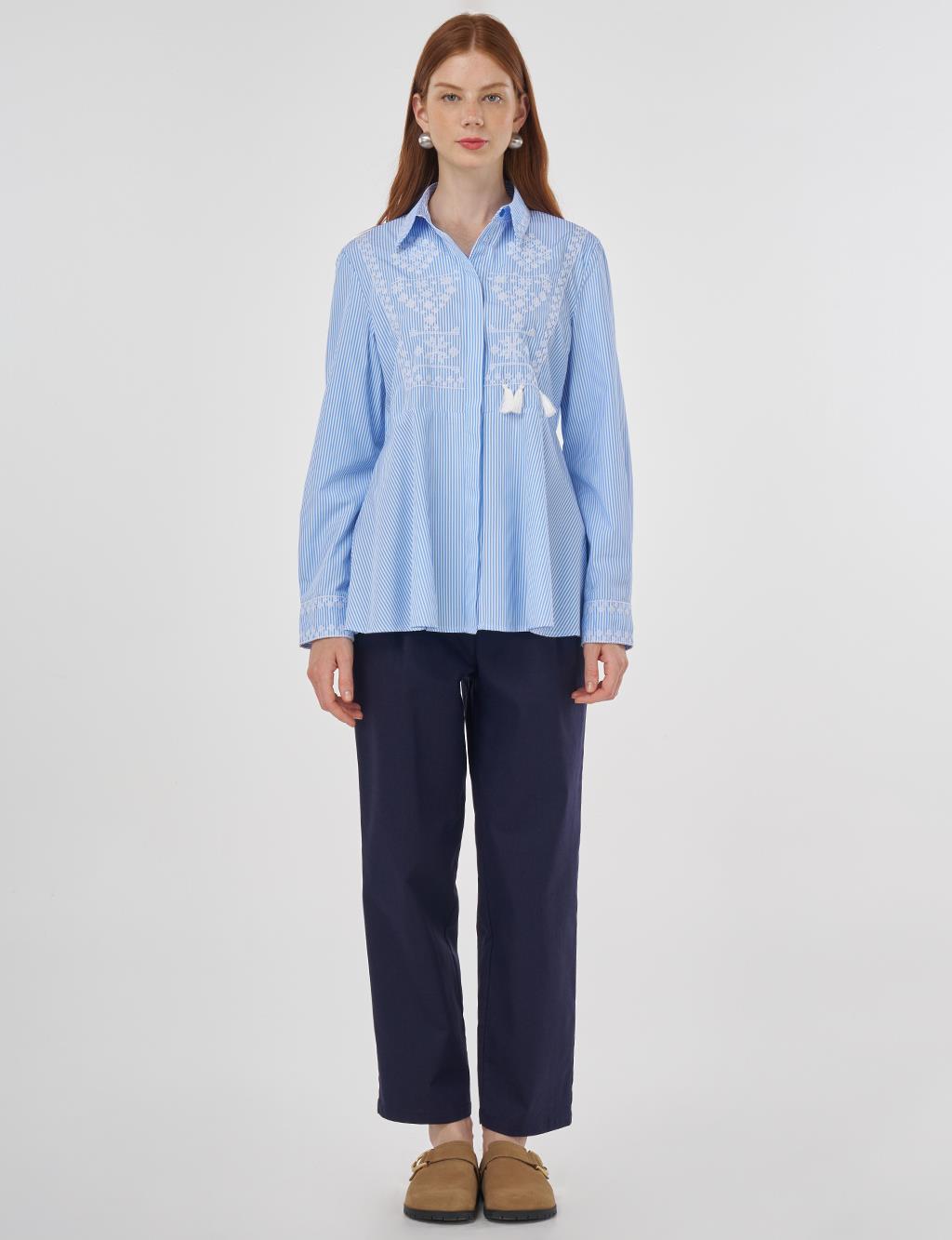 Aida Embroidered Cotton Blouse Blue