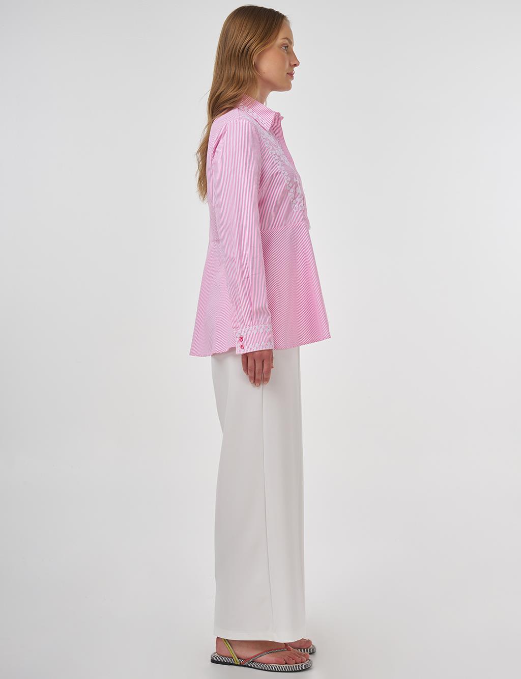Aida Embroidered Cotton Blouse Candy Pink
