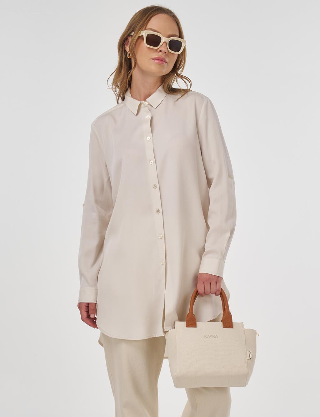 Embroidered Lyocell Tunic Ecru