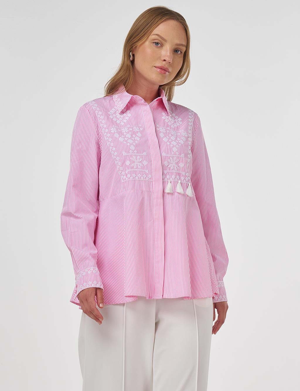 Aida Embroidered Cotton Blouse Candy Pink