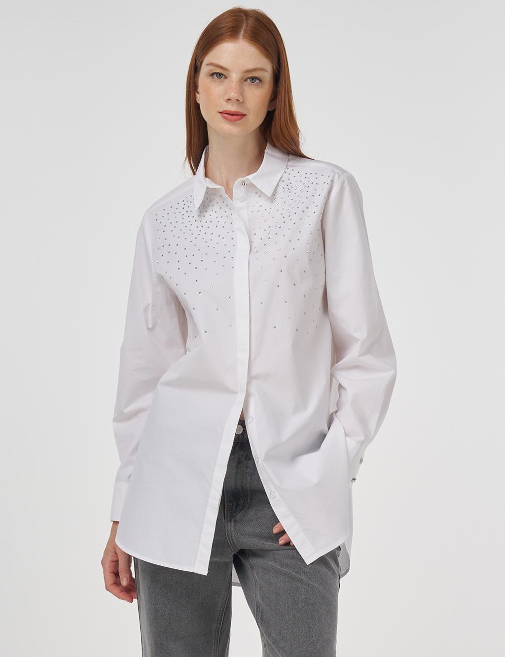 Hotfix Printed Cotton Tunic Optical White