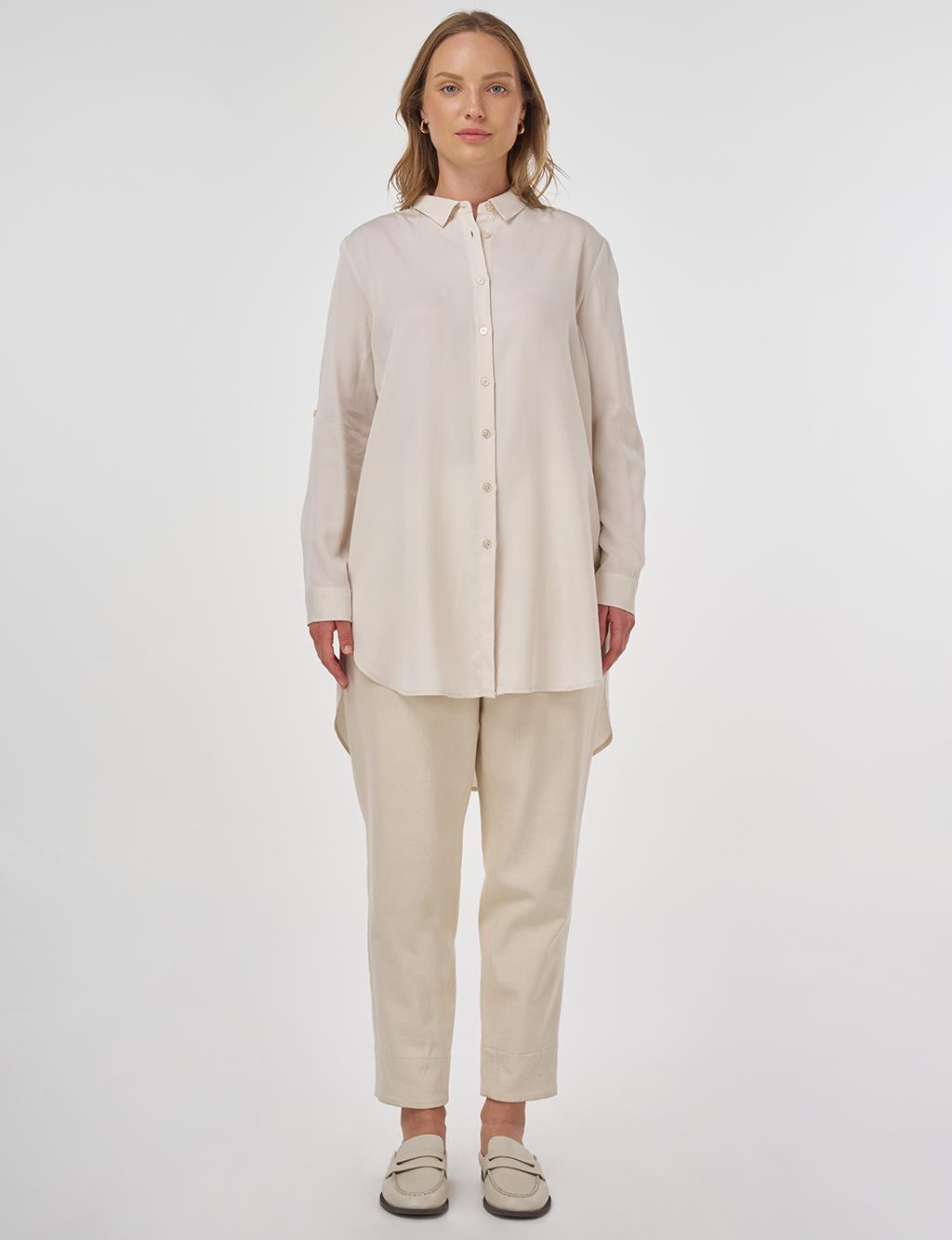 Embroidered Lyocell Tunic Ecru