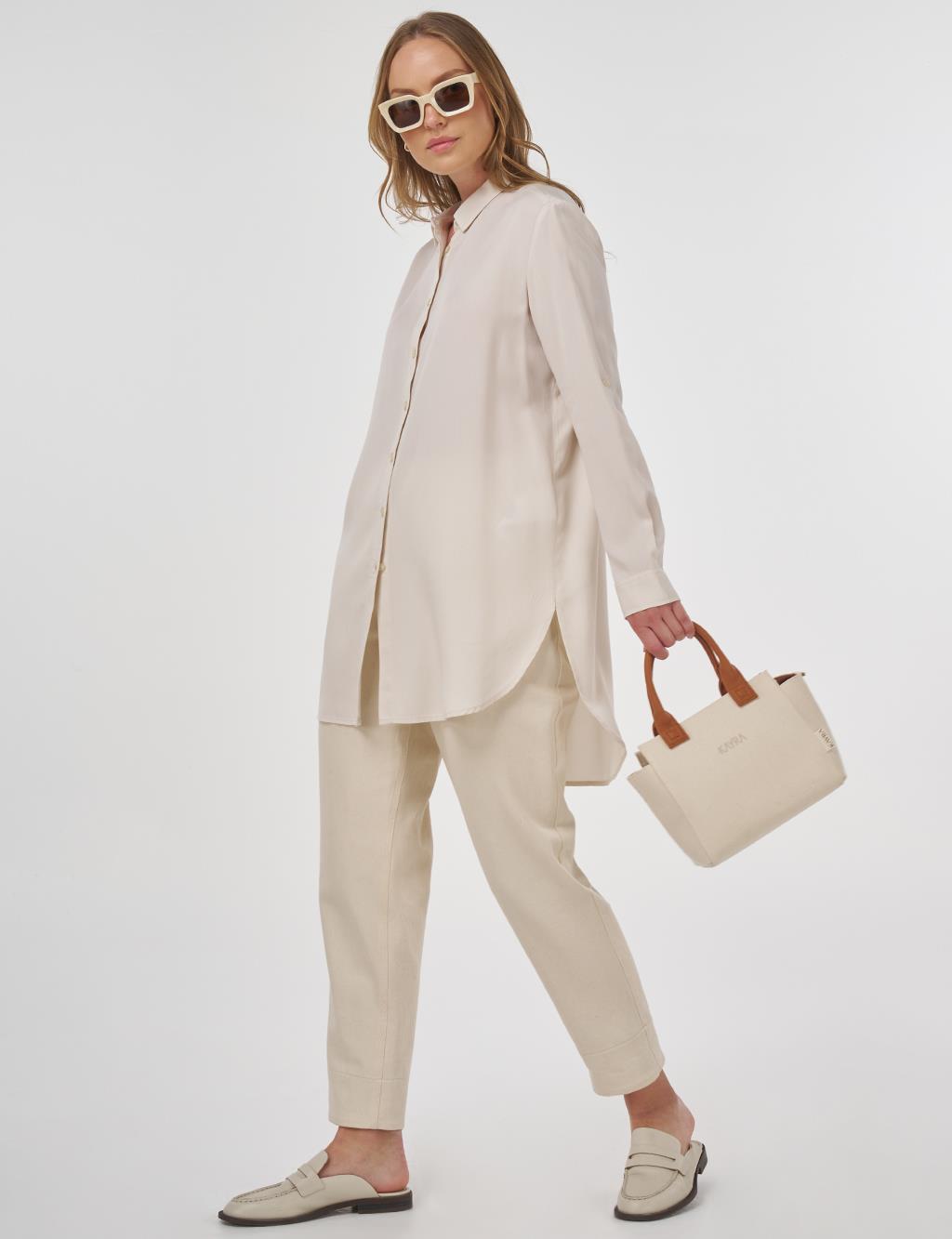 Embroidered Lyocell Tunic Ecru