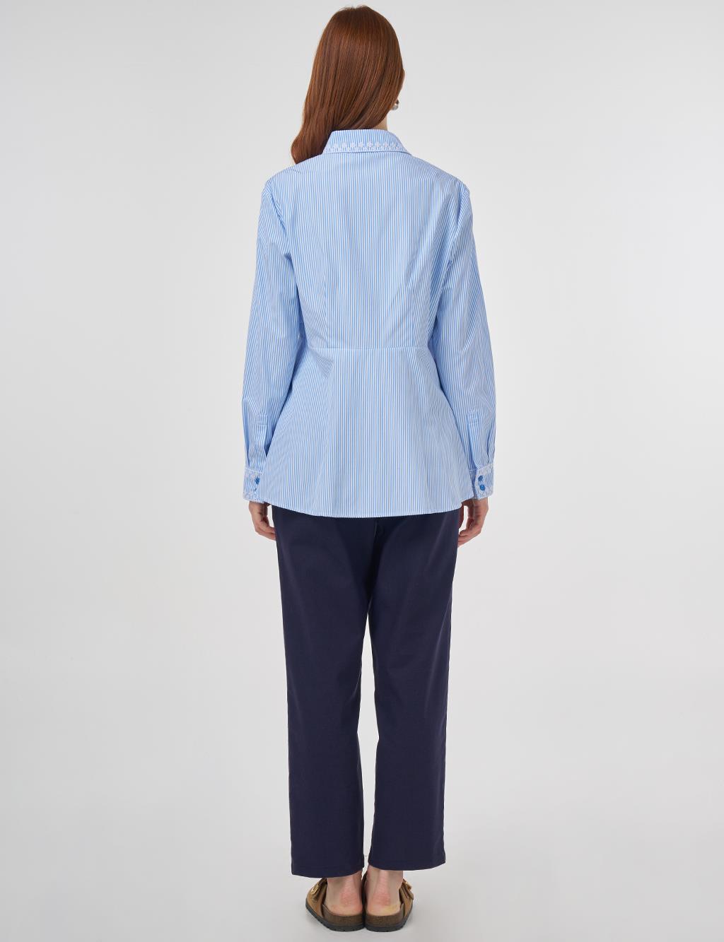 Aida Embroidered Cotton Blouse Blue