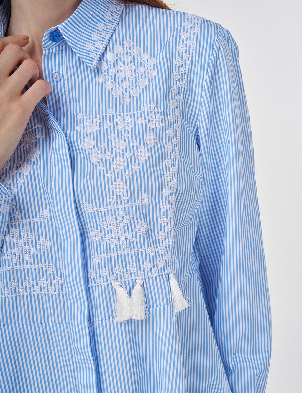 Aida Embroidered Cotton Blouse Blue