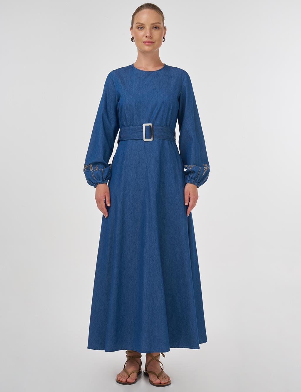 Buckle Detailed Cotton Maxi Dress Indigo