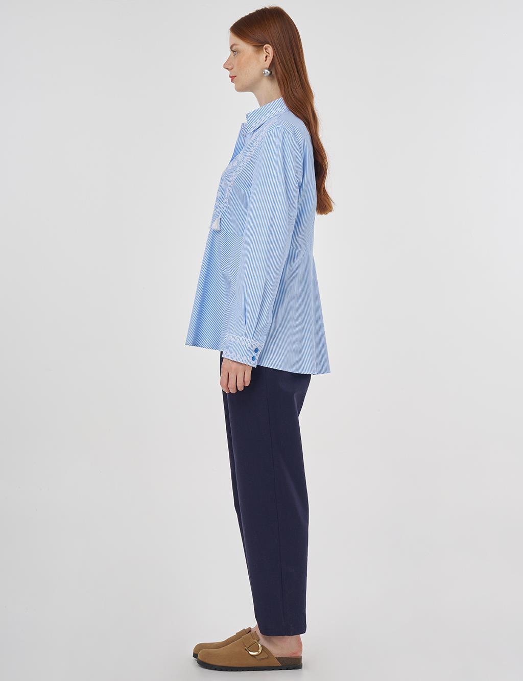 Aida Embroidered Cotton Blouse Blue