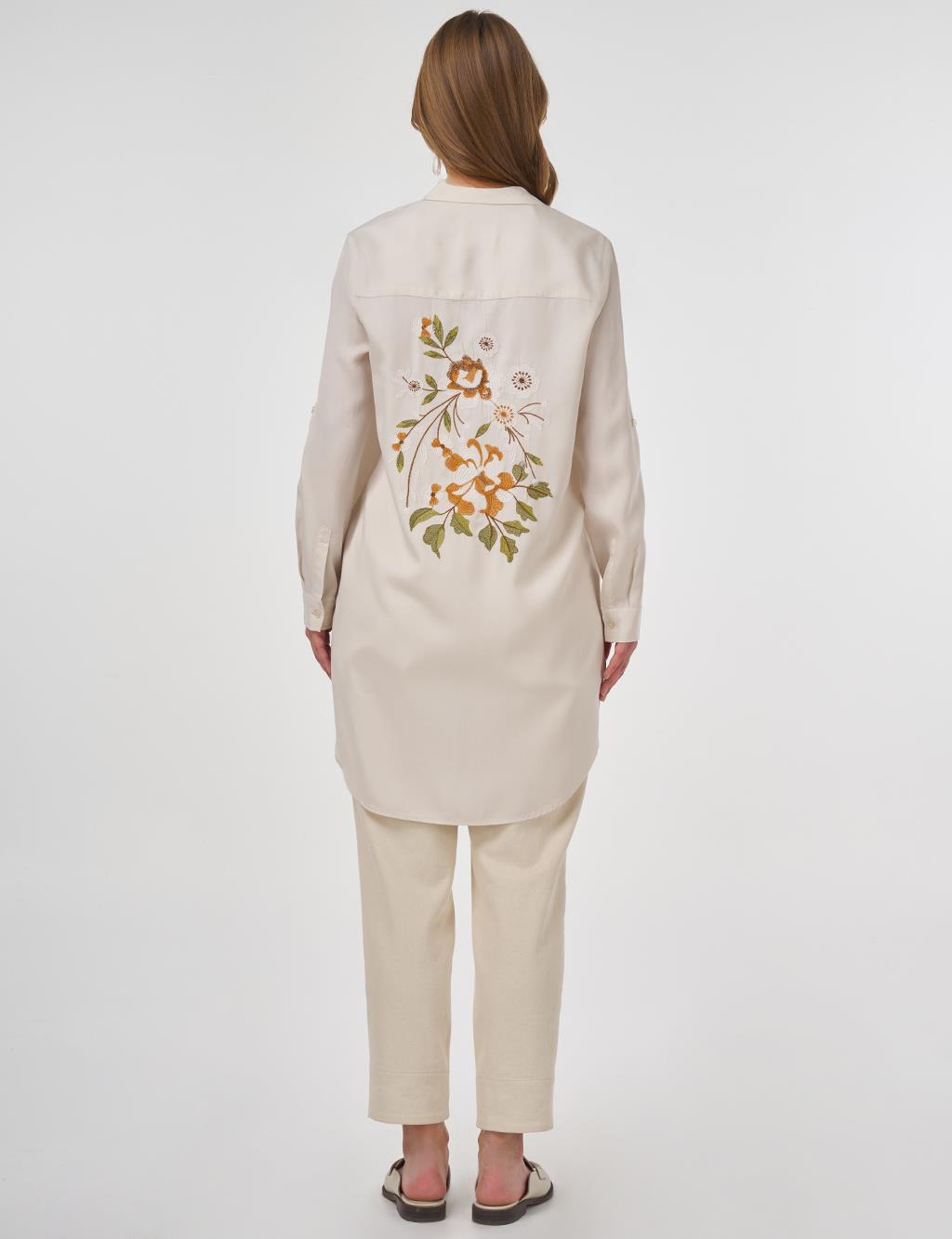 Embroidered Lyocell Tunic Ecru