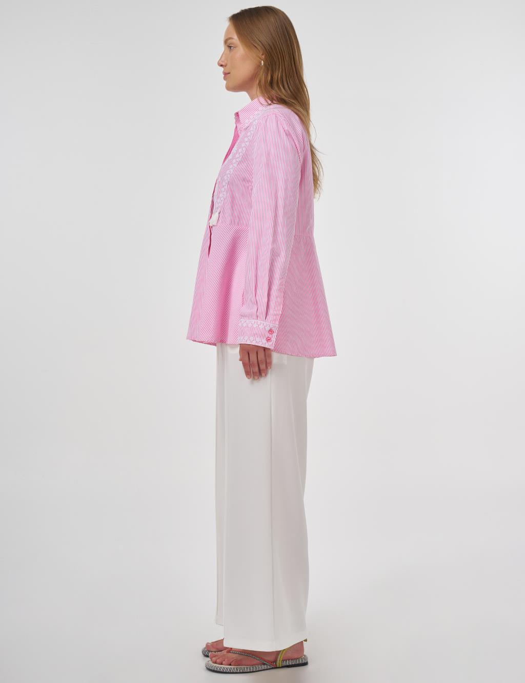 Aida Embroidered Cotton Blouse Candy Pink