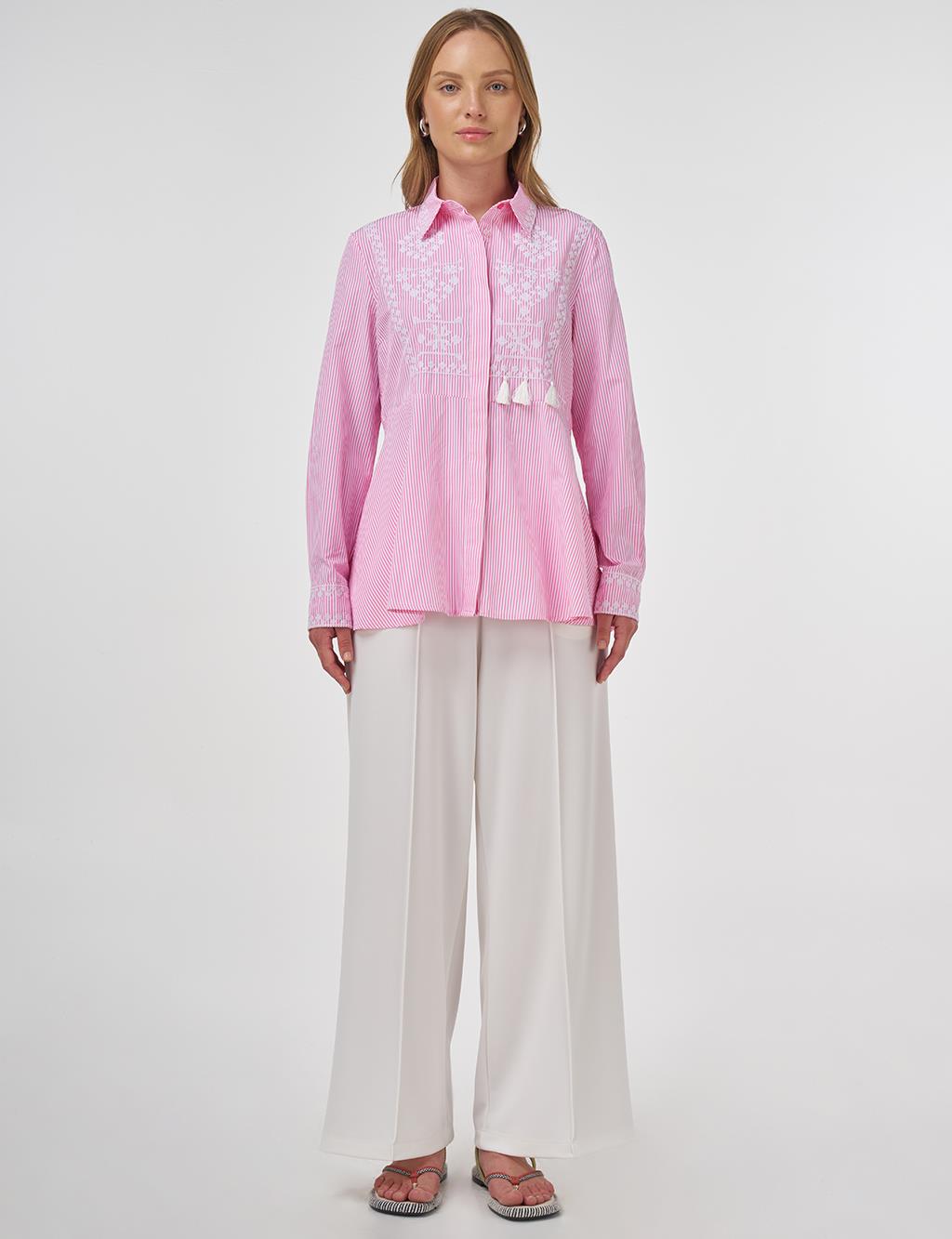 Aida Embroidered Cotton Blouse Candy Pink