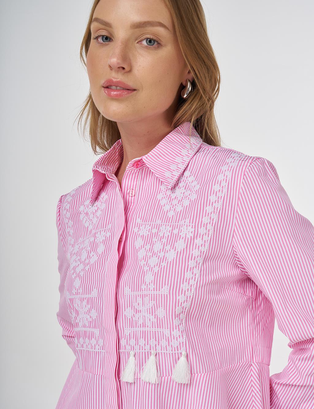 Aida Embroidered Cotton Blouse Candy Pink