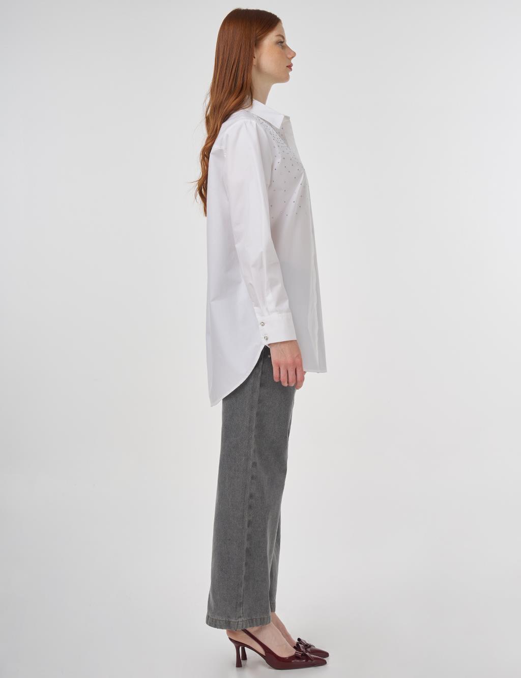 Hotfix Printed Cotton Tunic Optical White