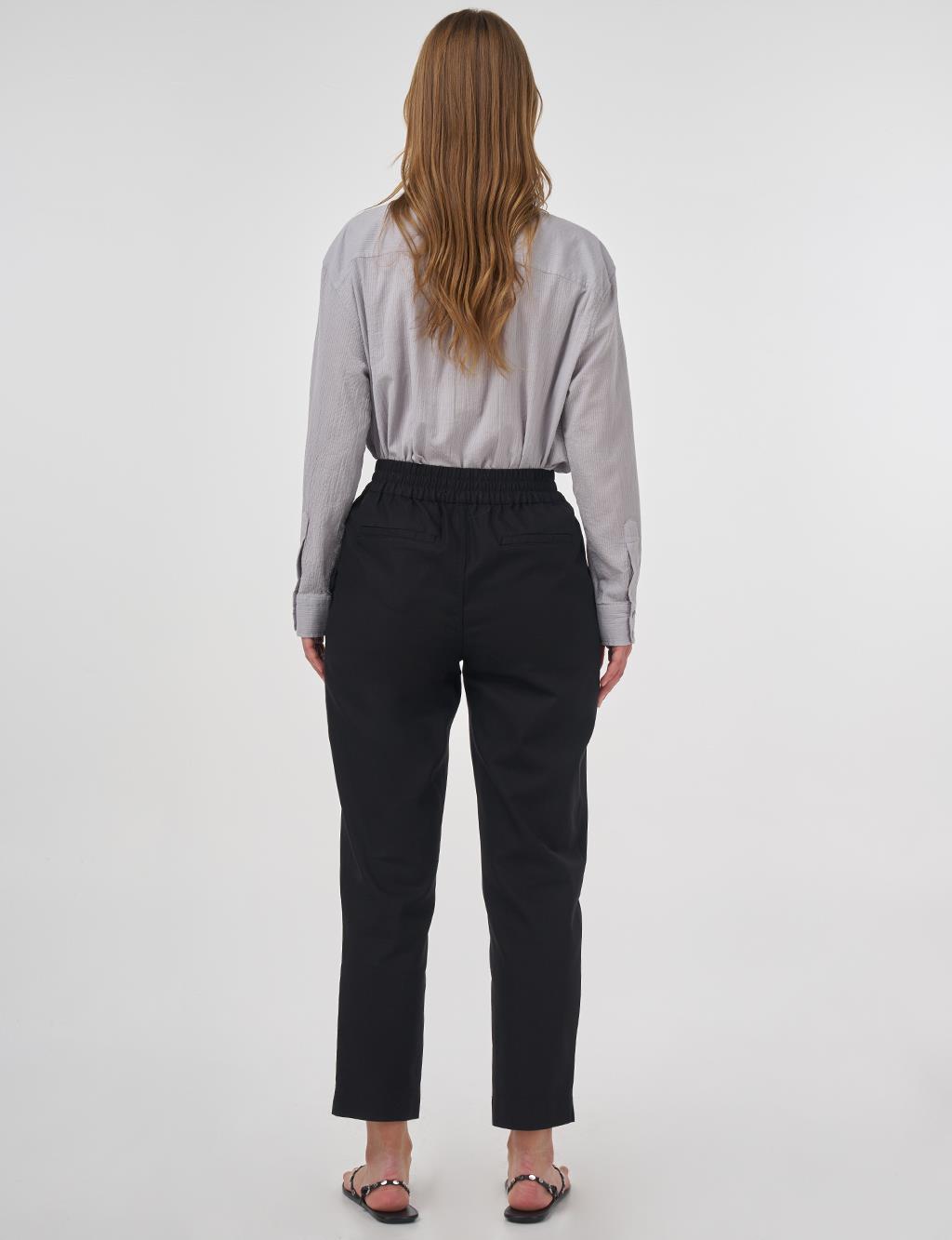 Elasticated Waist Straight-Leg Pants Black