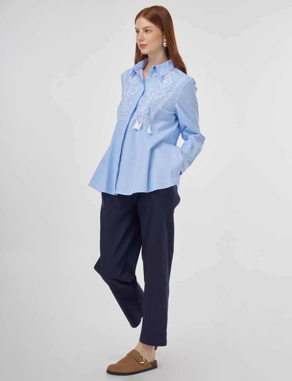 Aida Embroidered Cotton Blouse Blue