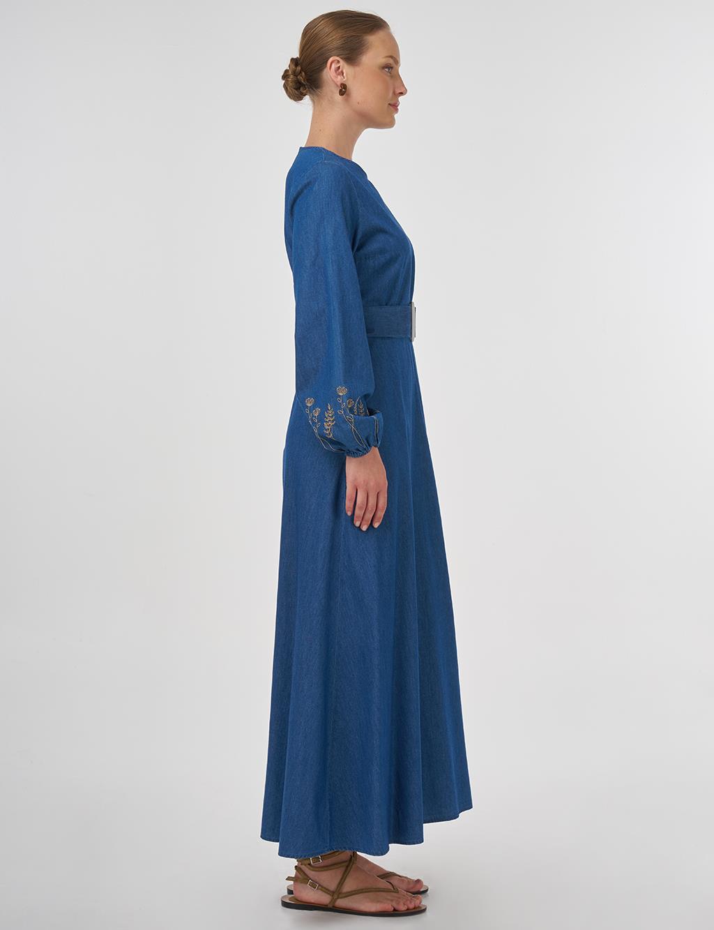 Buckle Detailed Cotton Maxi Dress Indigo