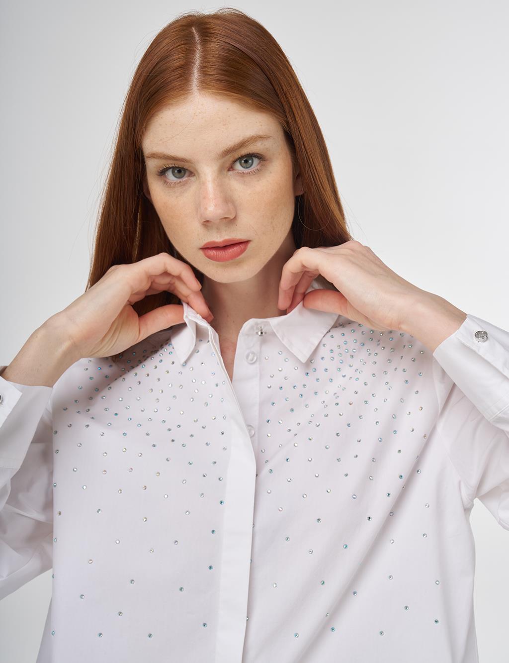 Hotfix Printed Cotton Tunic Optical White