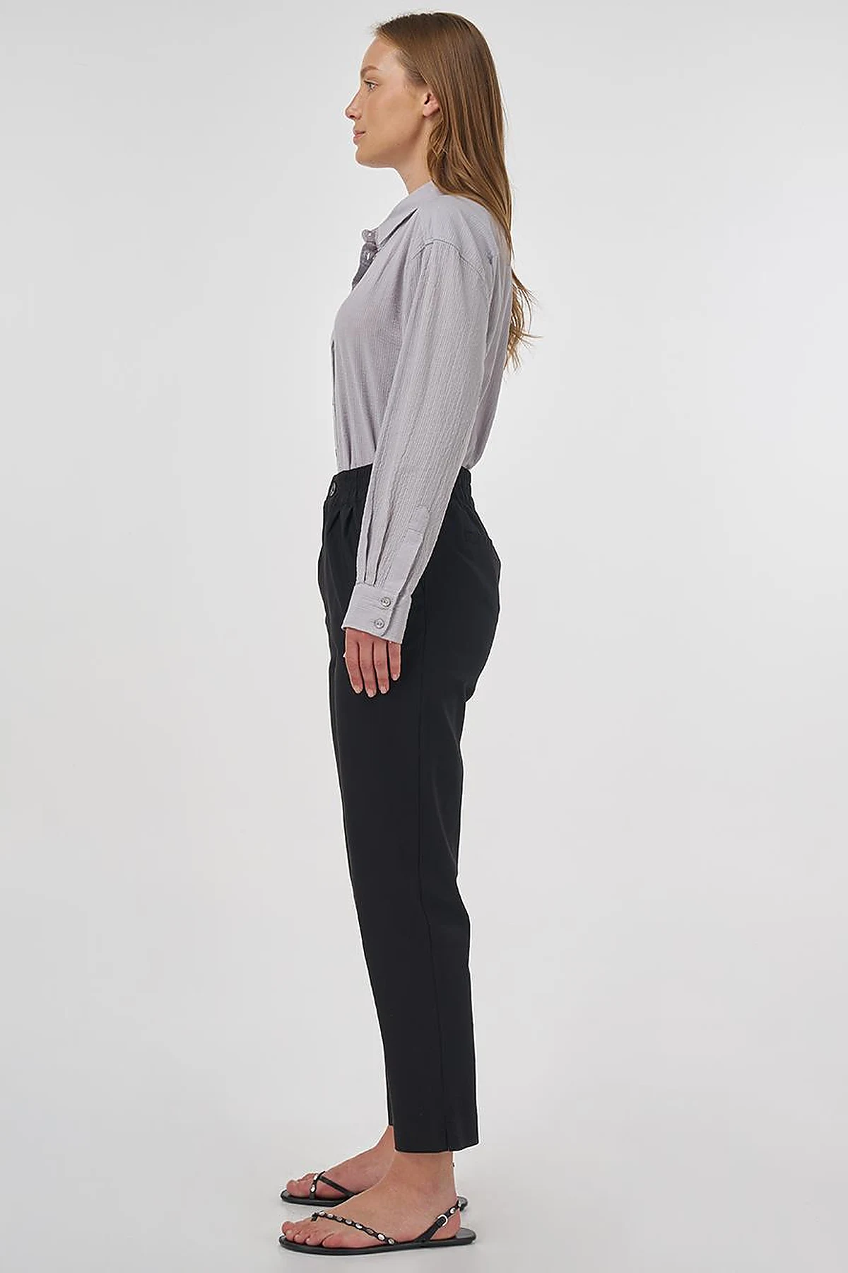 Elasticated Waist Straight-Leg Pants Black