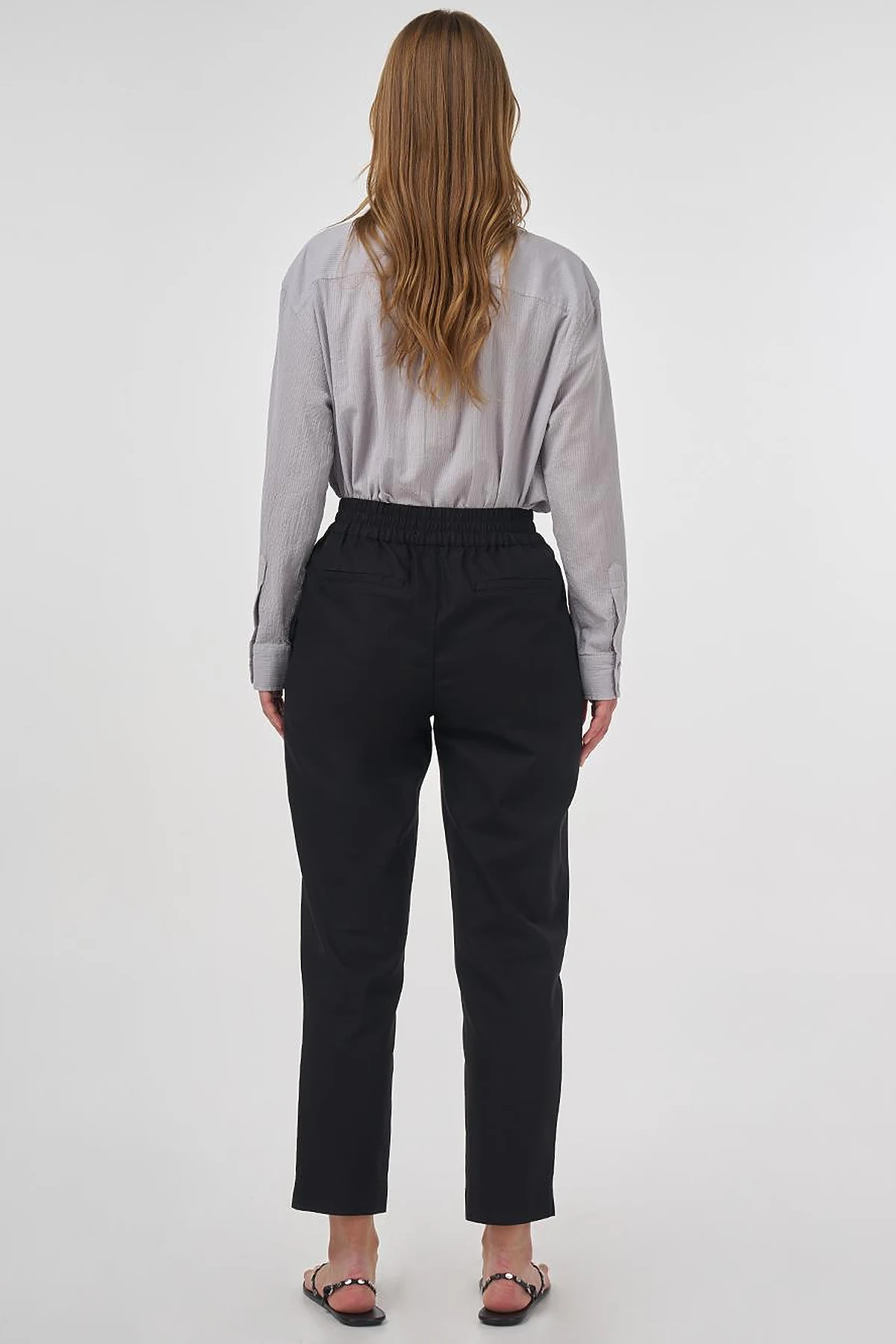 Elasticated Waist Straight-Leg Pants Black