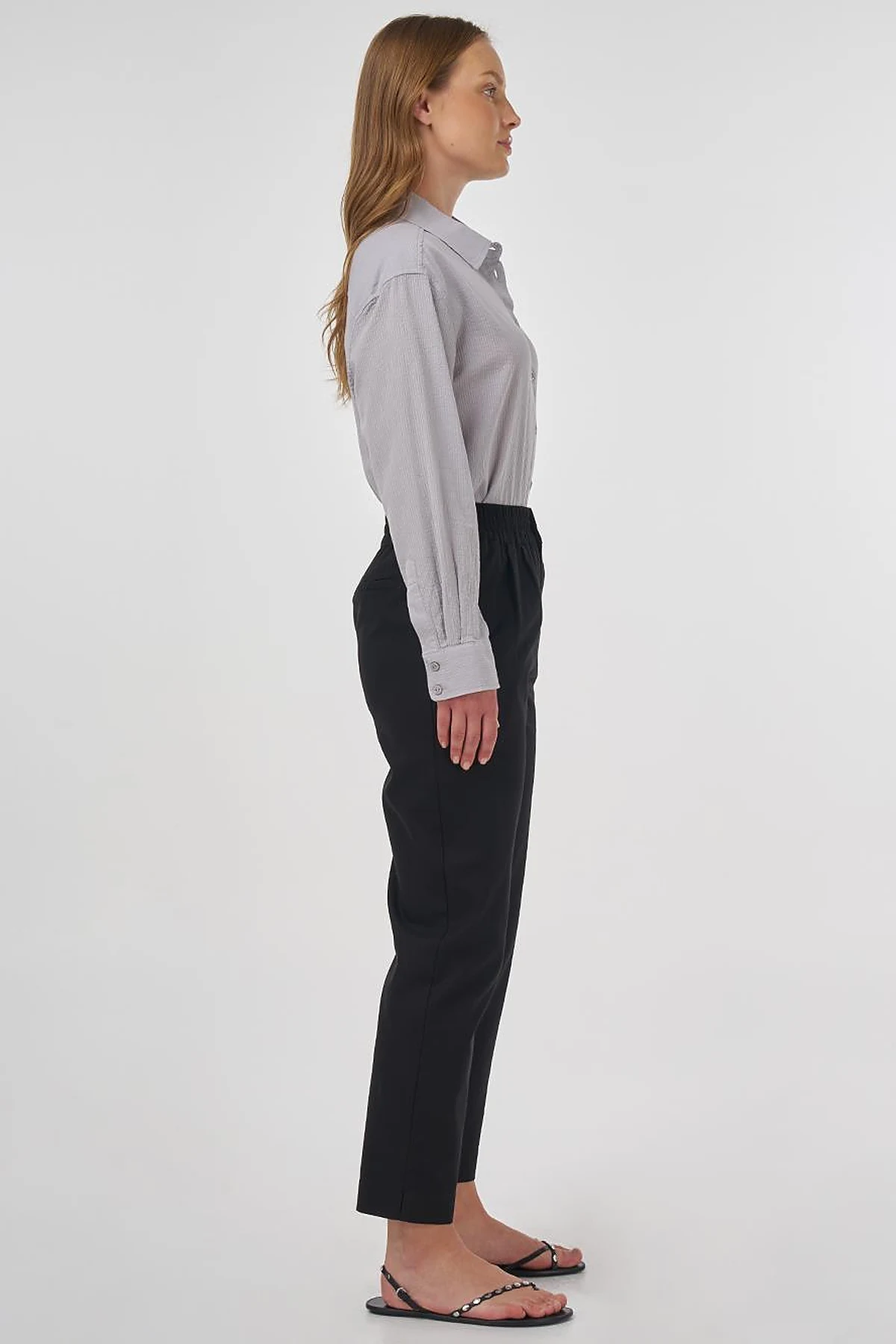 Elasticated Waist Straight-Leg Pants Black