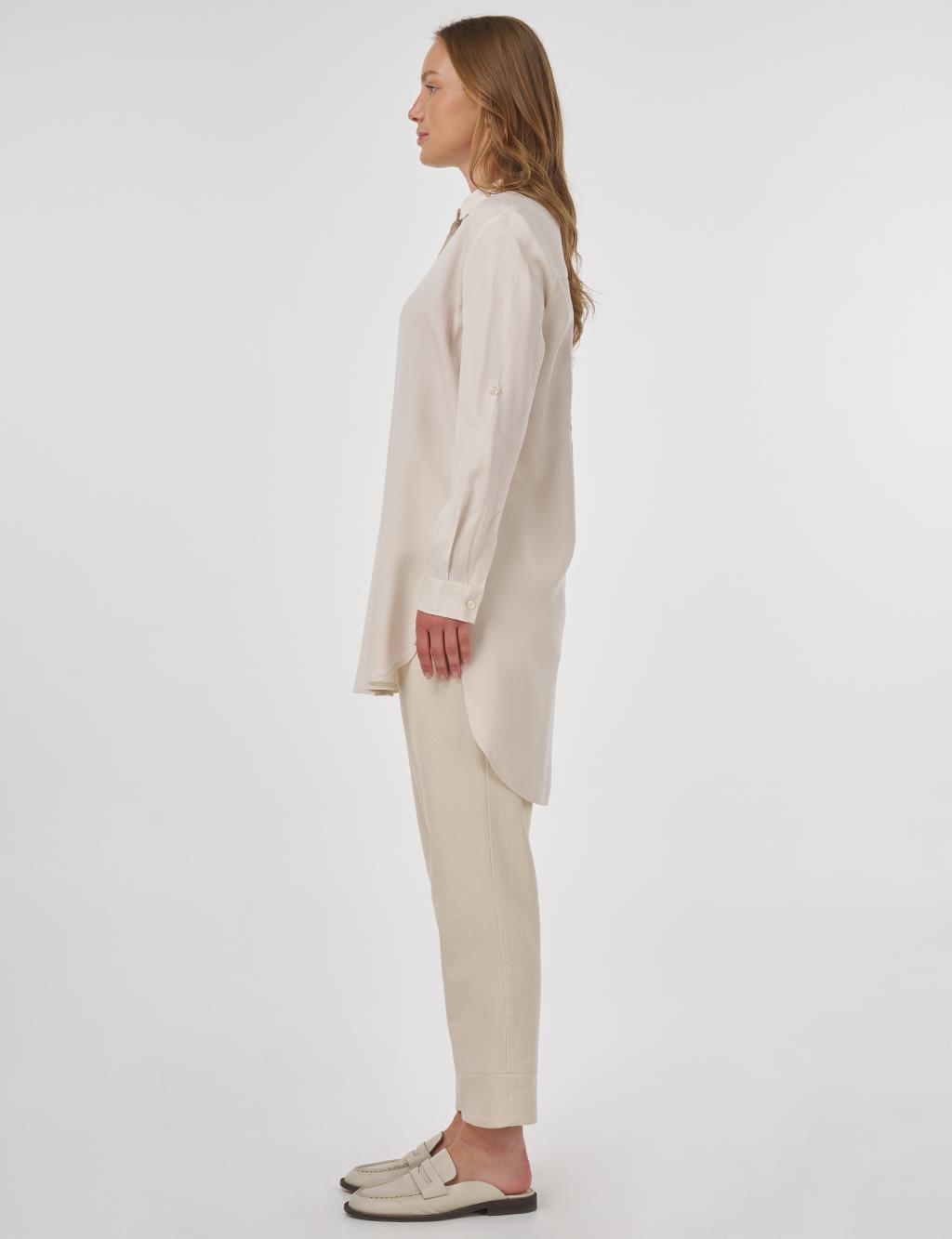 Embroidered Lyocell Tunic Ecru