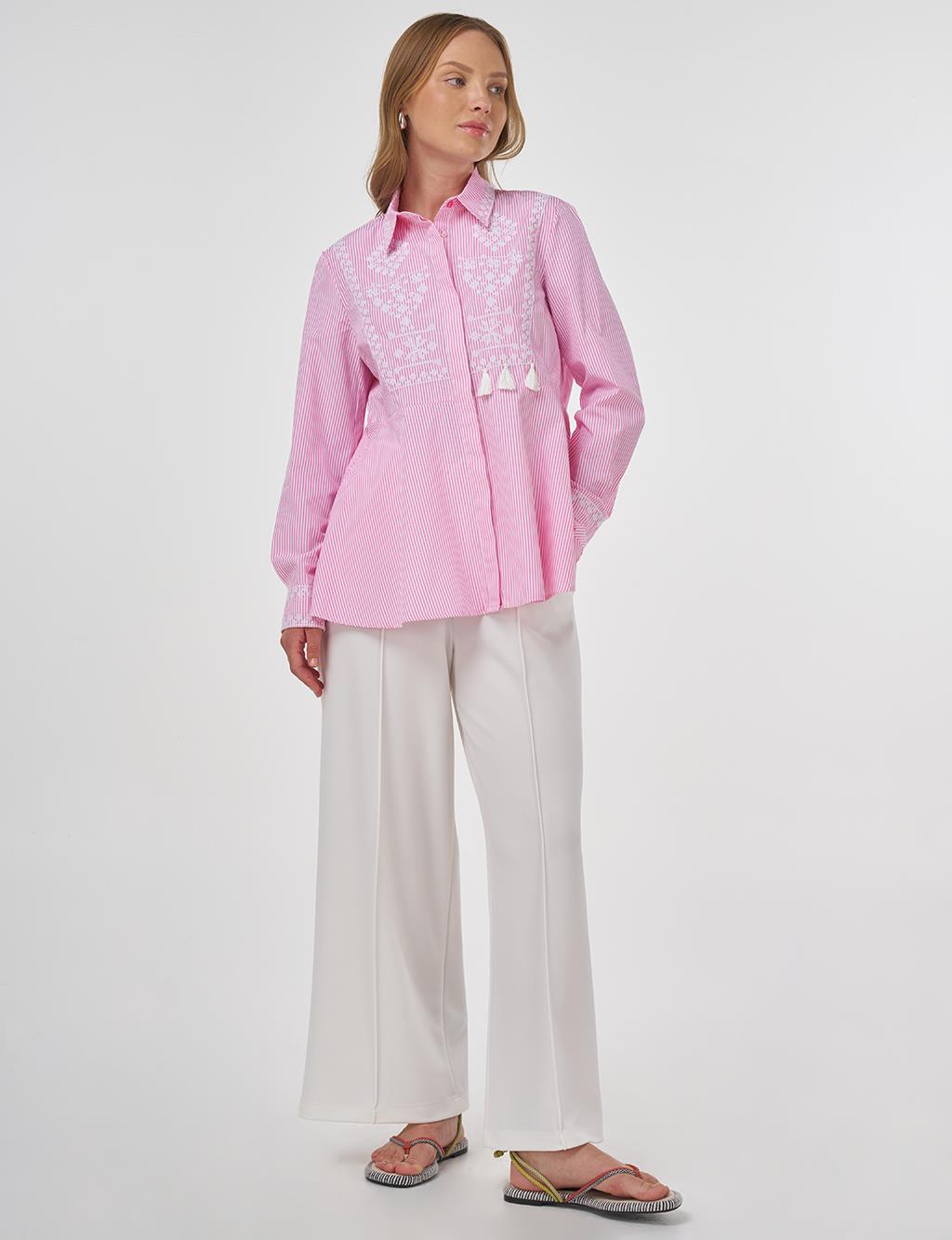 Aida Embroidered Cotton Blouse Candy Pink
