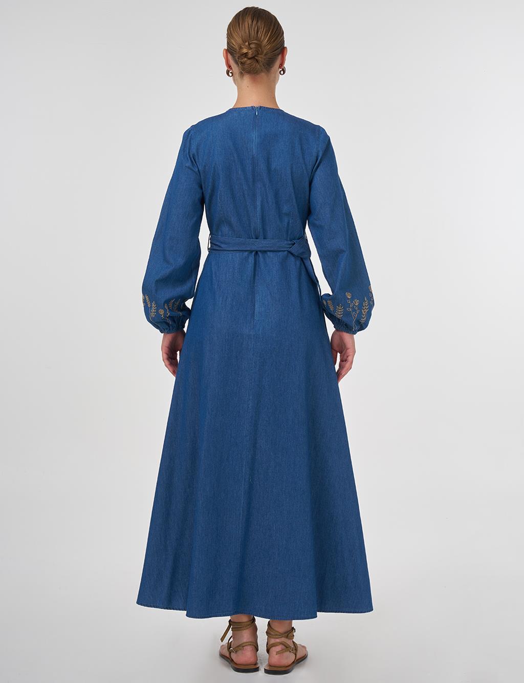 Buckle Detailed Cotton Maxi Dress Indigo