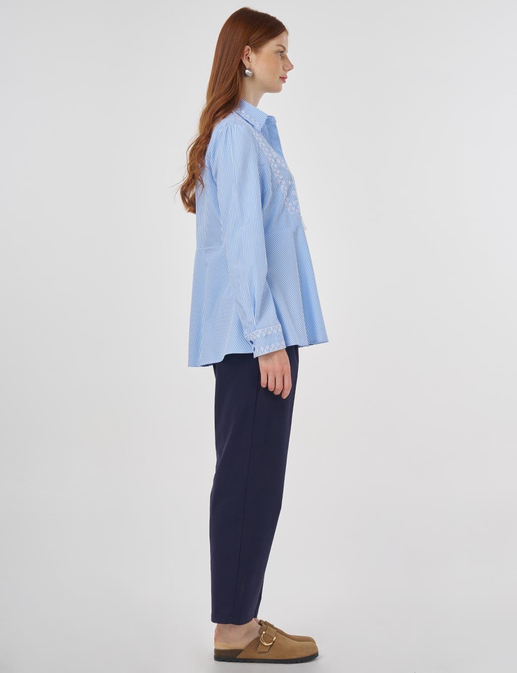 Aida Embroidered Cotton Blouse Blue