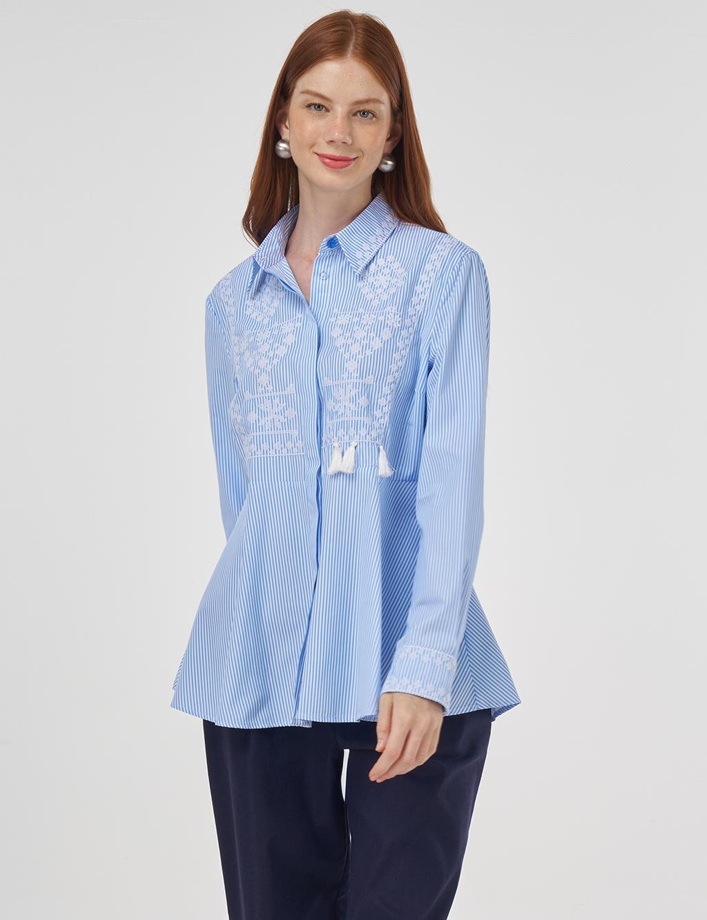 Aida Embroidered Cotton Blouse Blue