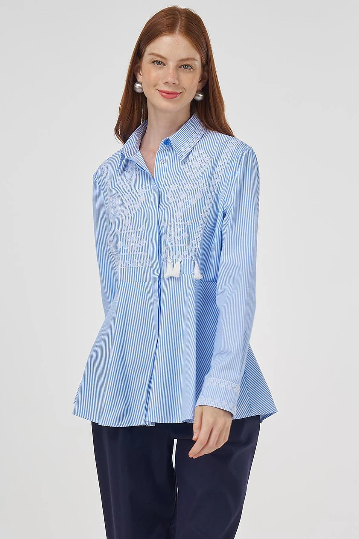 Aida Embroidered Cotton Blouse Blue
