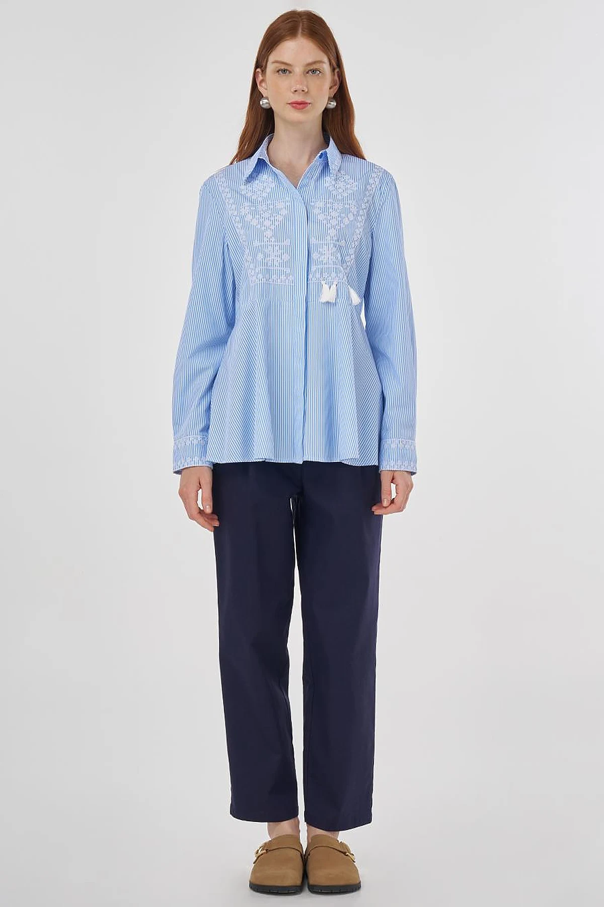 Aida Embroidered Cotton Blouse Blue