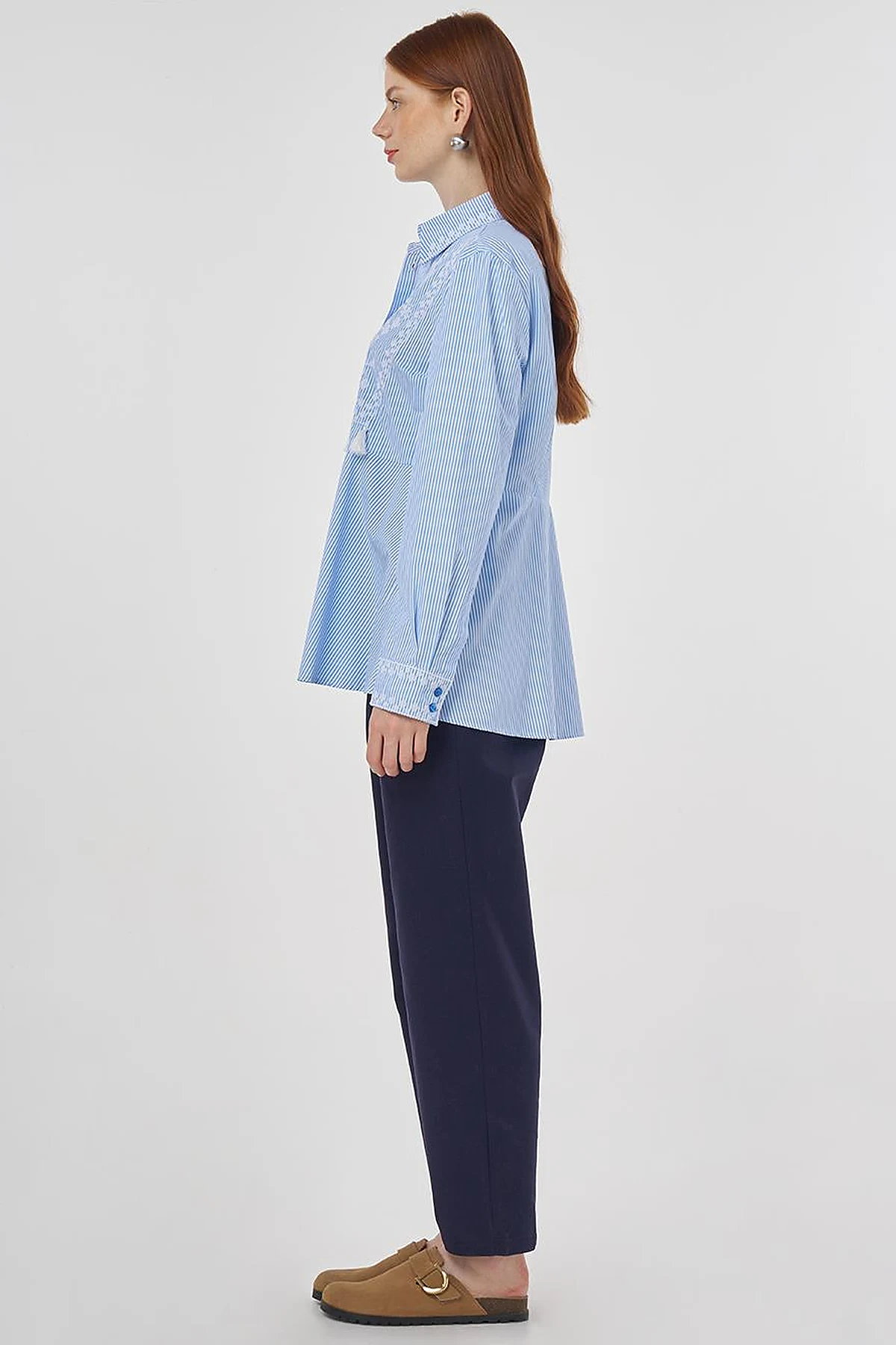Aida Embroidered Cotton Blouse Blue