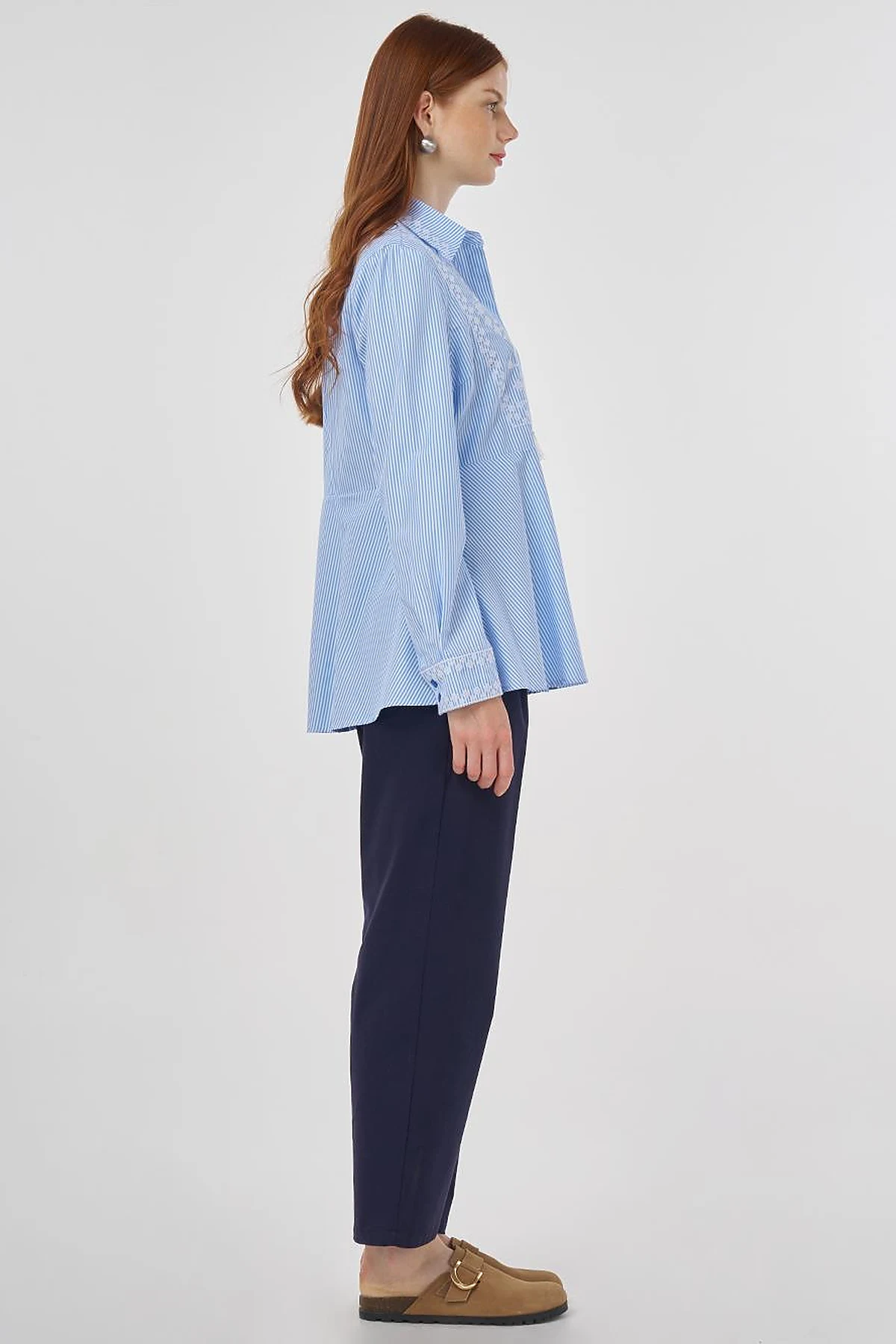 Aida Embroidered Cotton Blouse Blue