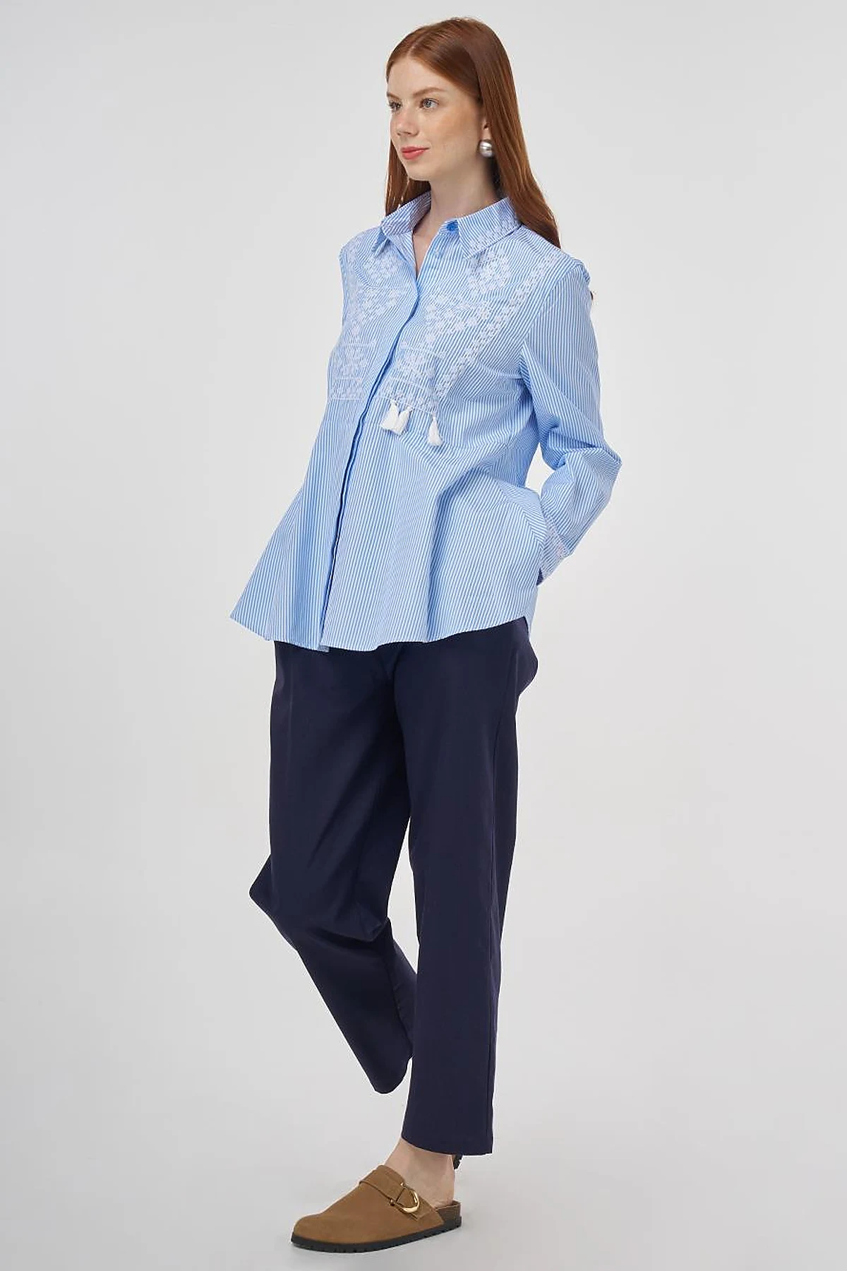 Aida Embroidered Cotton Blouse Blue