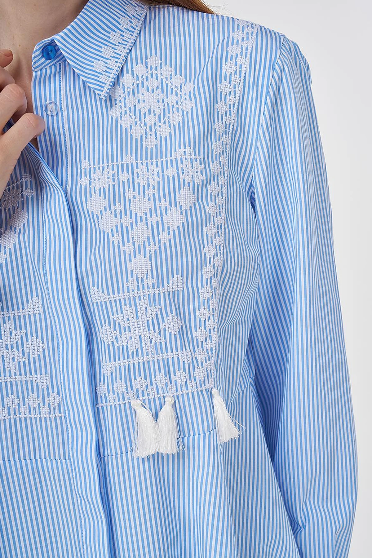 Aida Embroidered Cotton Blouse Blue