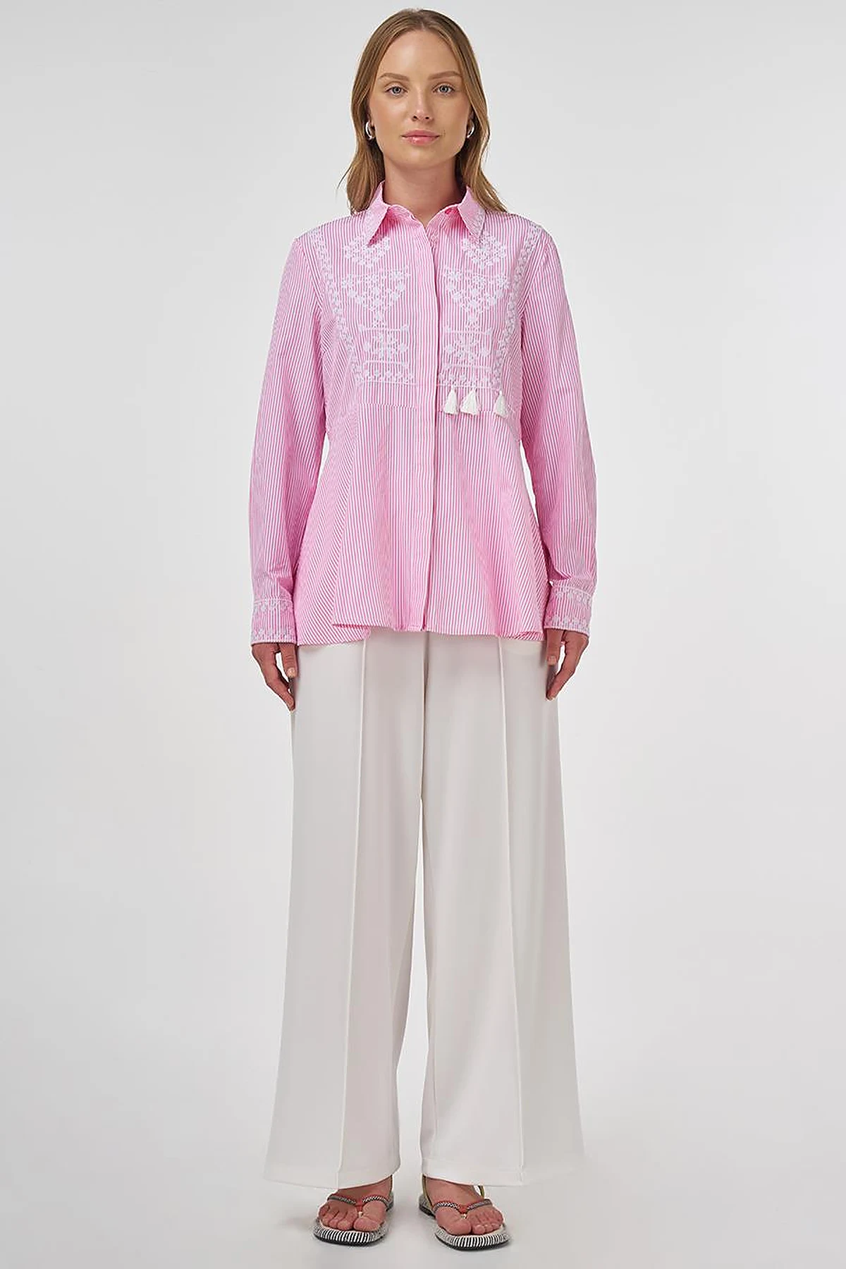 Aida Embroidered Cotton Blouse Candy Pink
