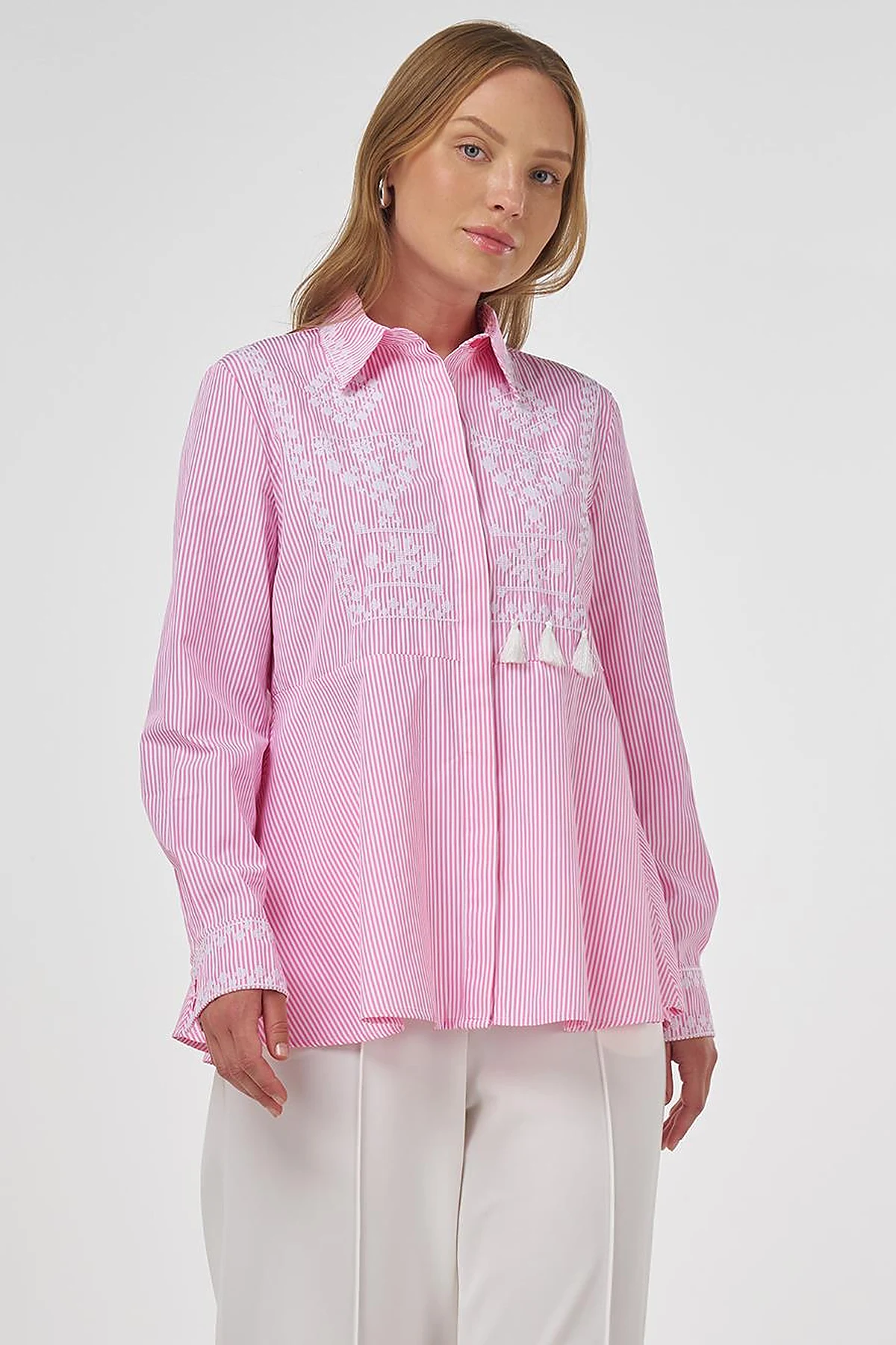 Aida Embroidered Cotton Blouse Candy Pink