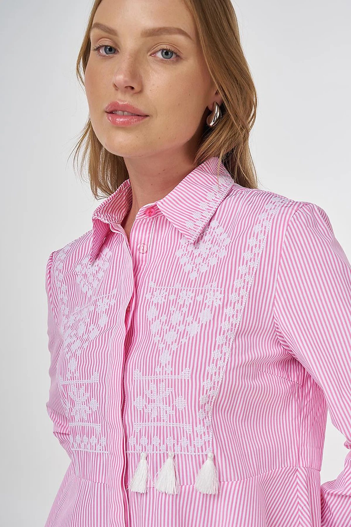 Aida Embroidered Cotton Blouse Candy Pink
