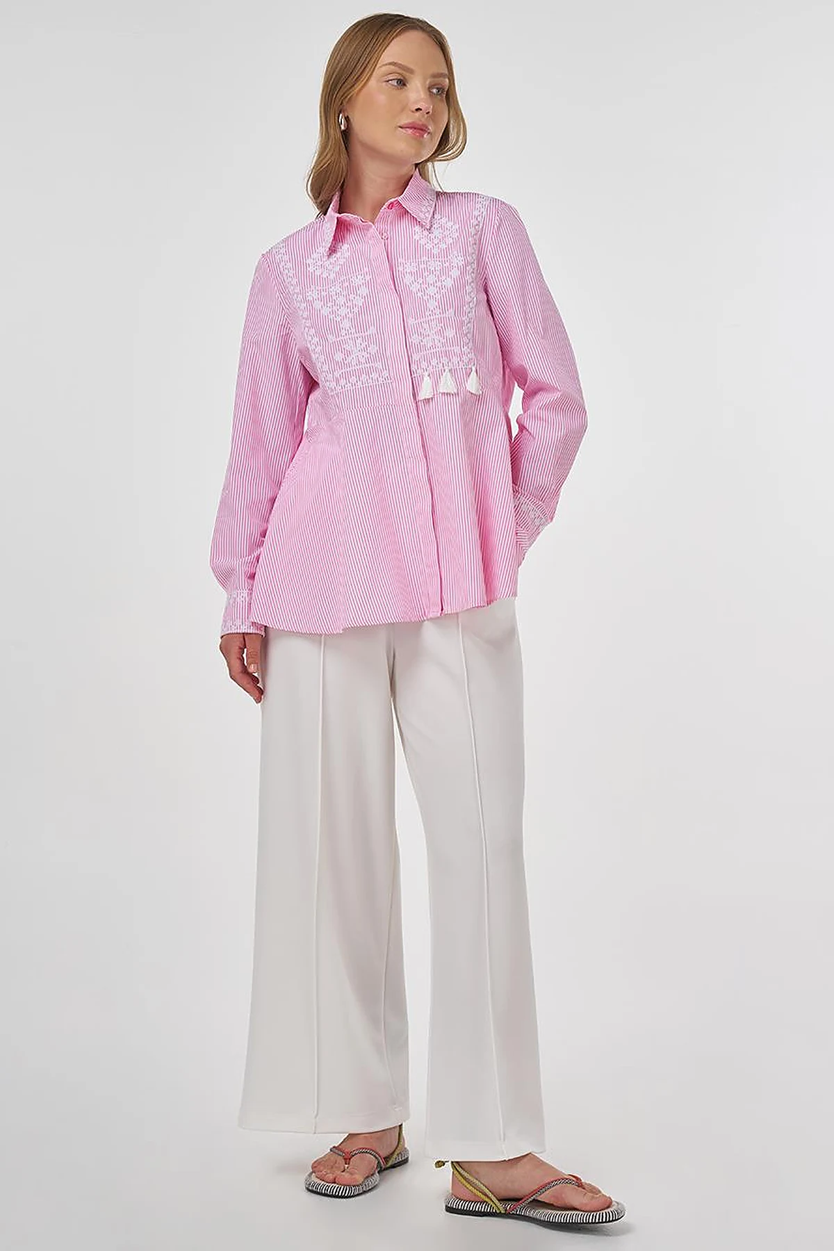 Aida Embroidered Cotton Blouse Candy Pink