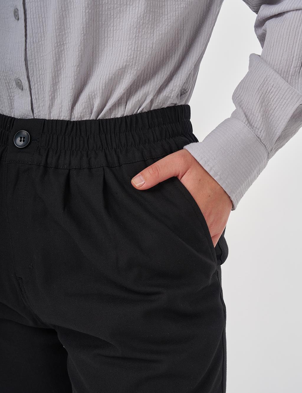 Elasticated Waist Straight-Leg Pants Black