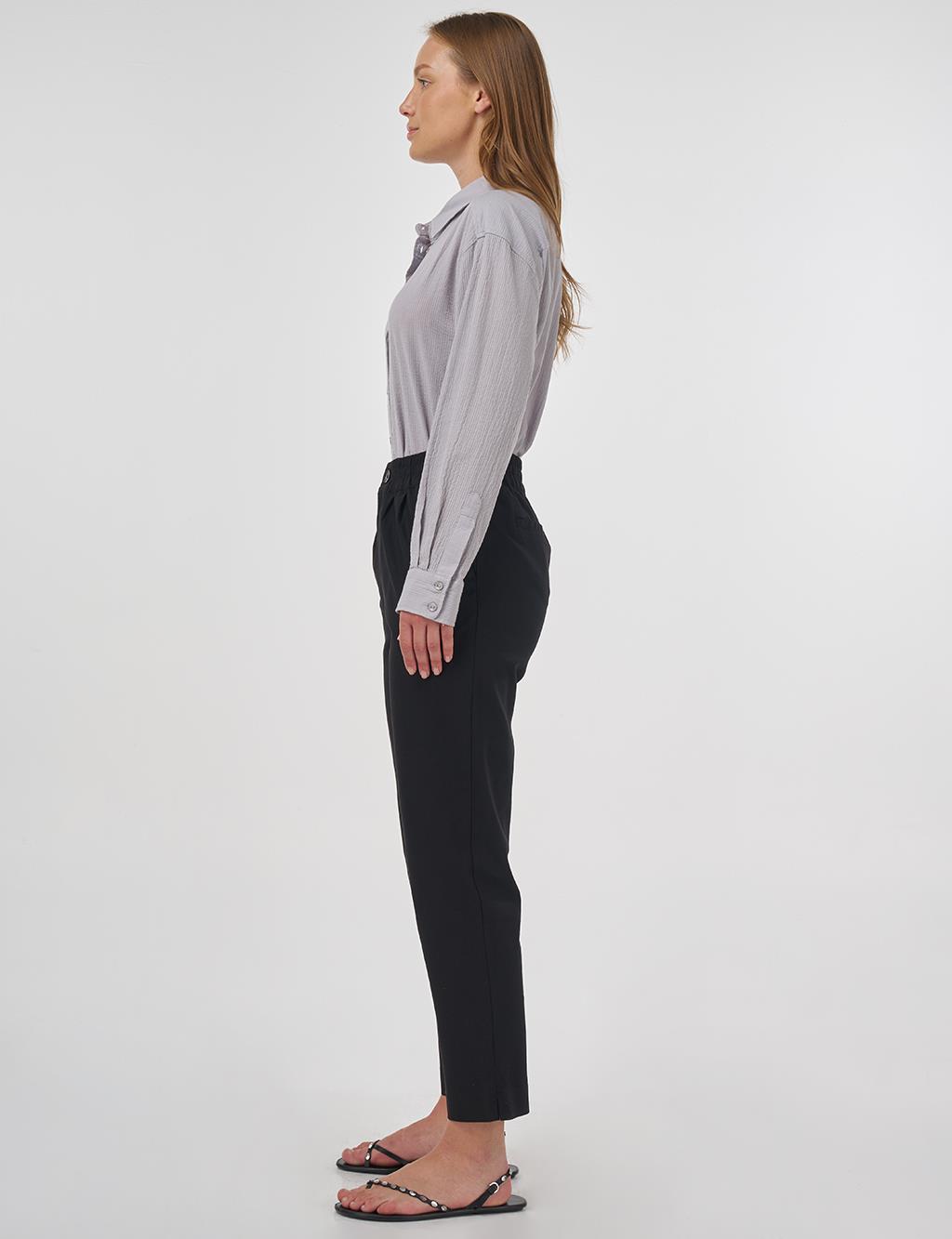 Elasticated Waist Straight-Leg Pants Black